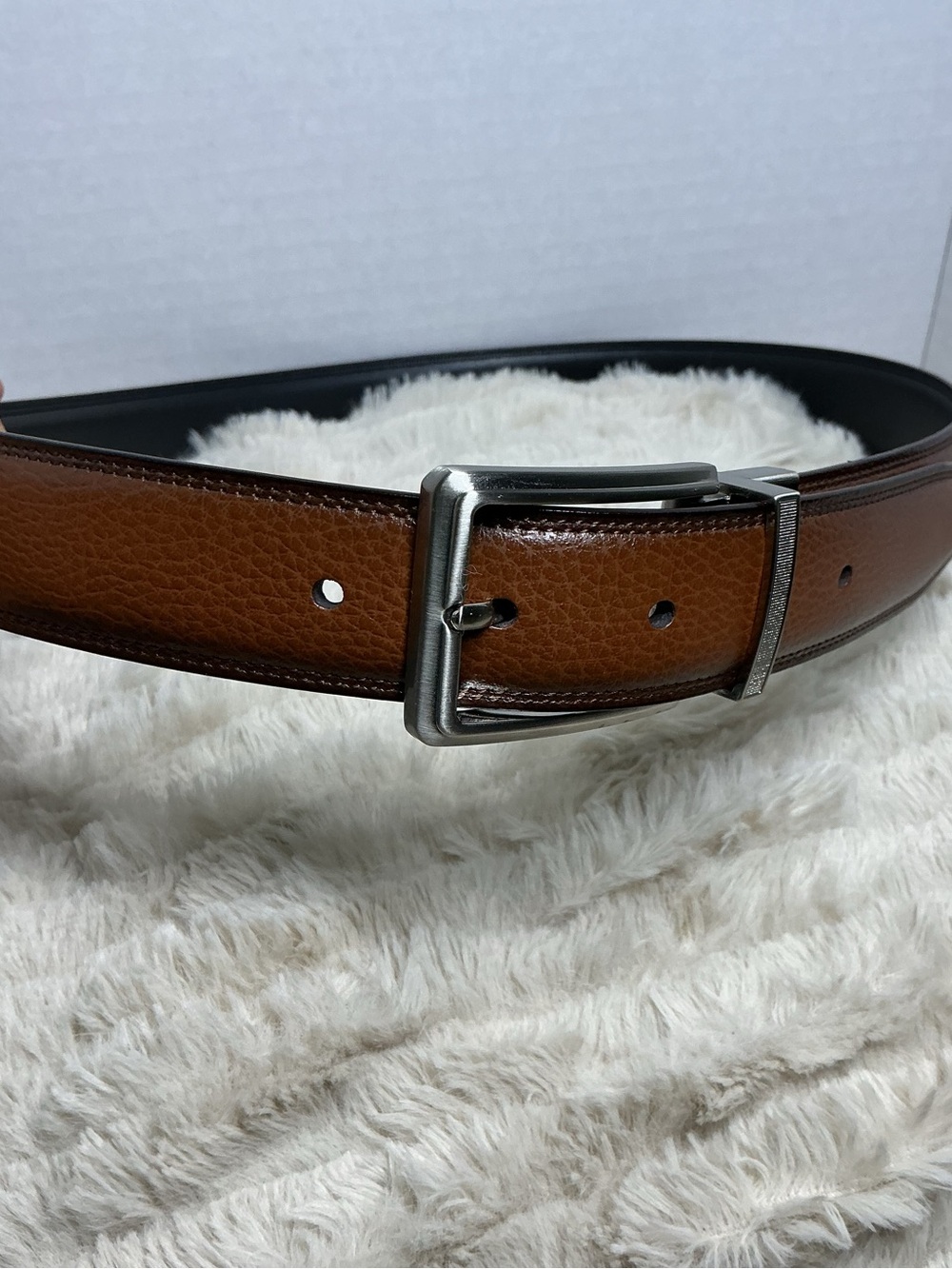Men’s Classic Brown Bonded Leather Dress Belt Size 32/80 Silver Buckle NWOT
